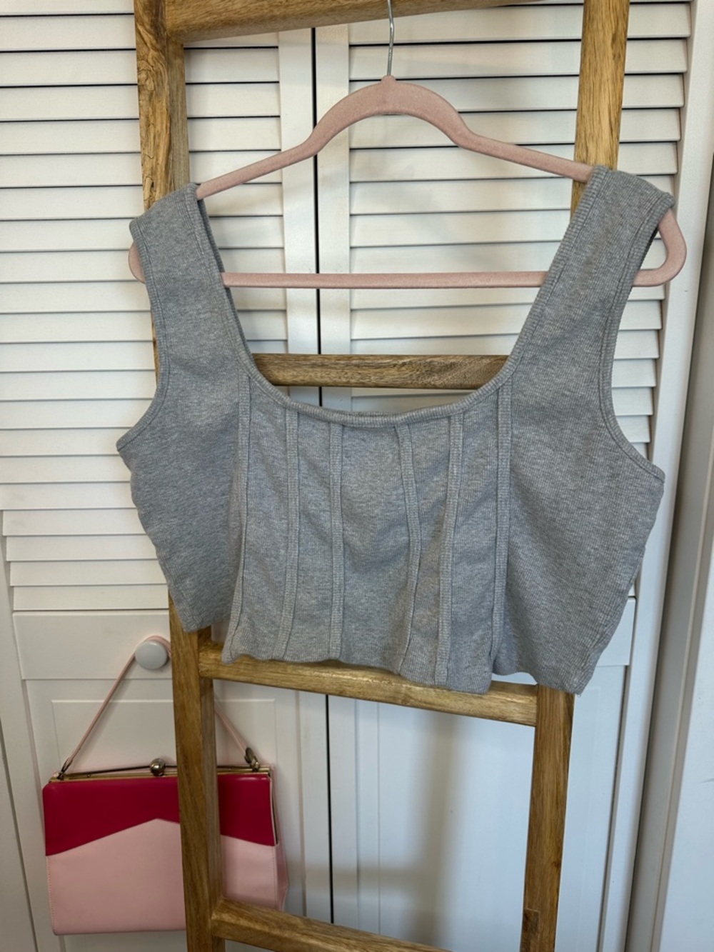 Missguided Gray Ribbed Square Neck Crop Top - Picture 2 of 5